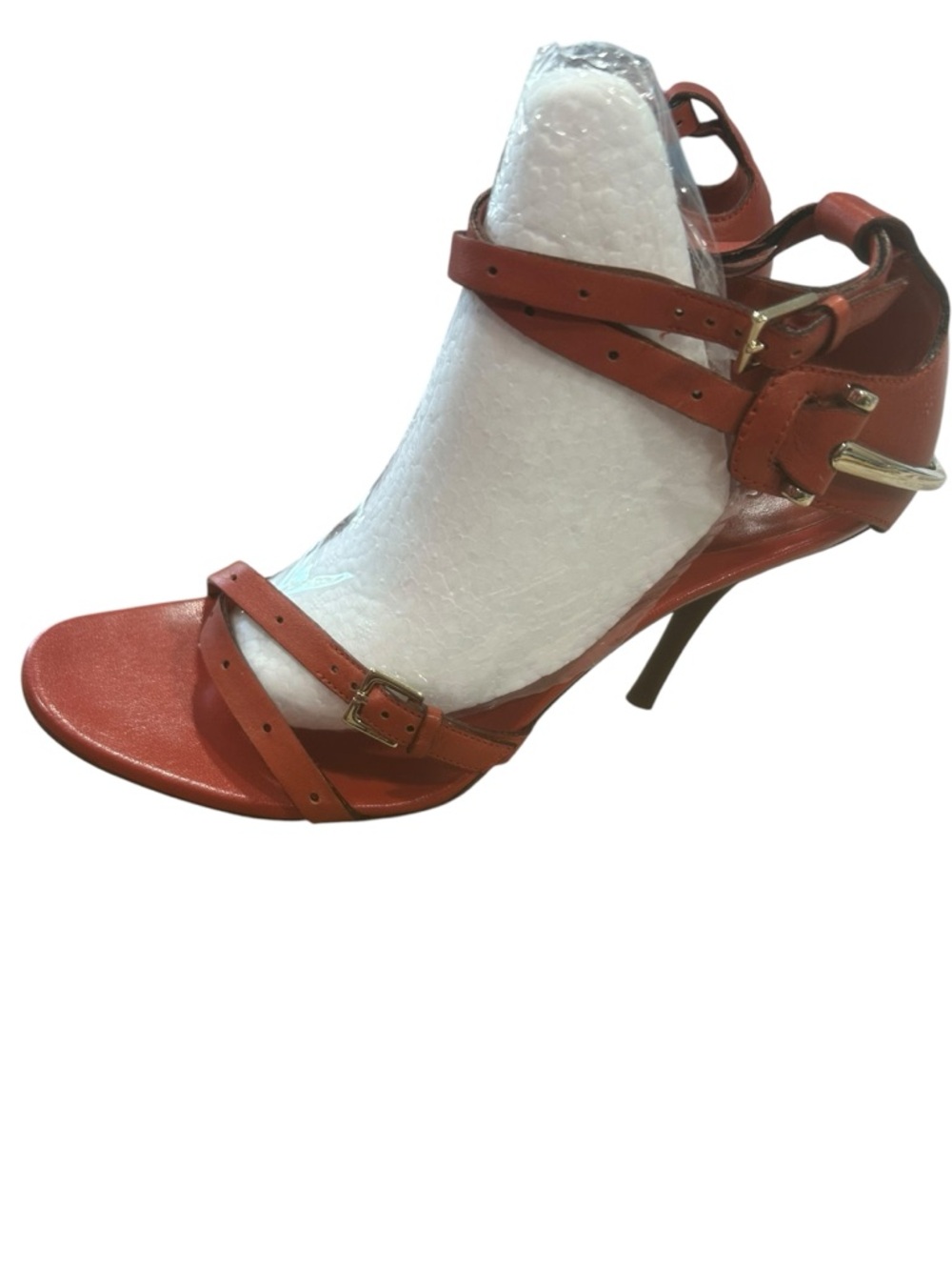 Gucci Women Sandals Strappy Heels Orange Red Leather Italy size 8B READ FLAWED - Picture 15 of 16